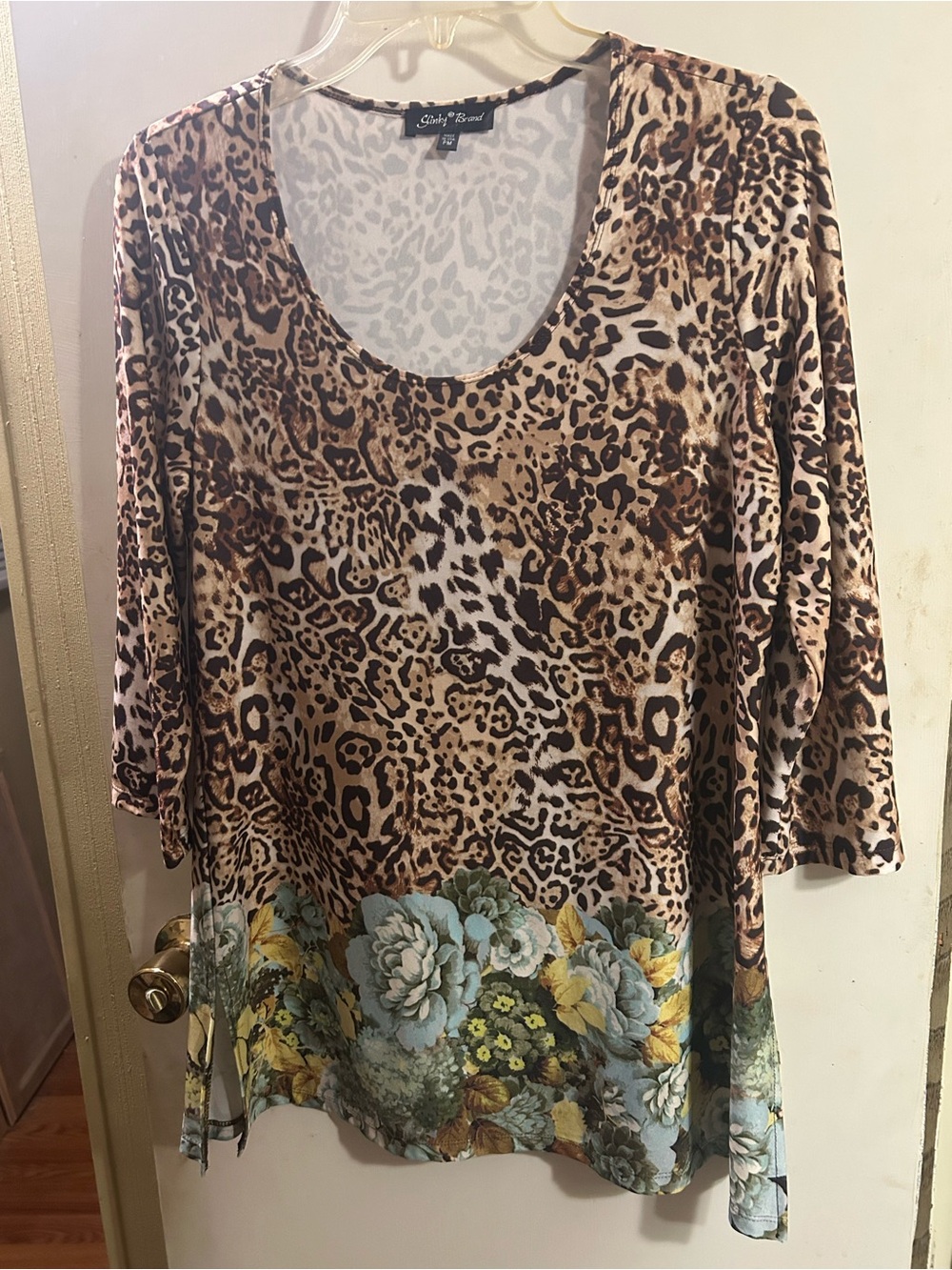 Slinky Brand Leopard Scoop Neck Tunic with Floral Hem - Brown & Blue